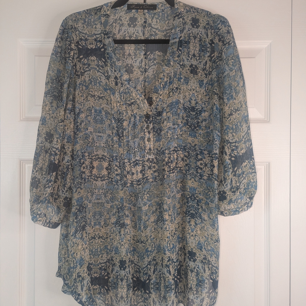 1xl Chic Blue Floral Patterned Women's Blouse - image 7